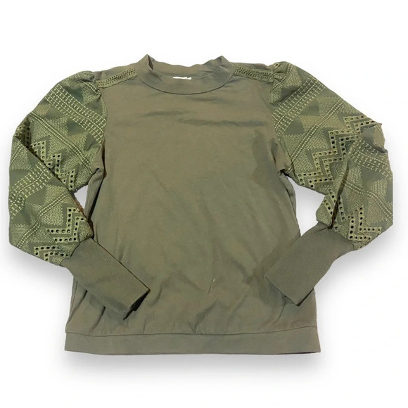 Anthropologie Helen Lace Mock Neck Green Top Sz XS - Picture 2 of 9